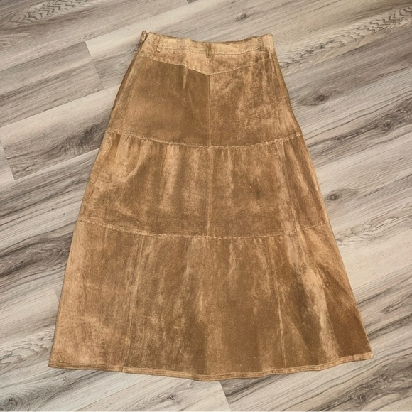 Elegant suede tie Tan boho Maxi Skirt - Picture 2 of 5